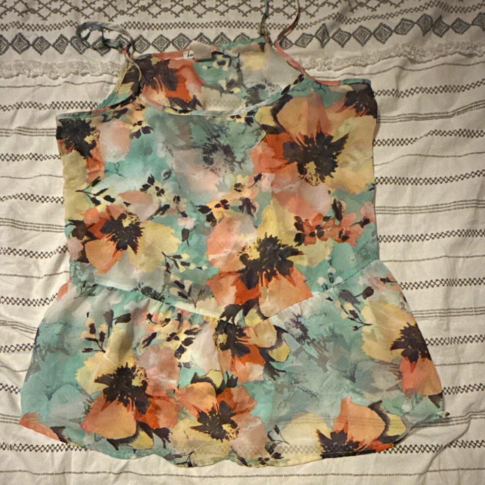 Love Scarlett Floral Chiffon Spaghetti Strap Scoop Neck Camisole Top Size M